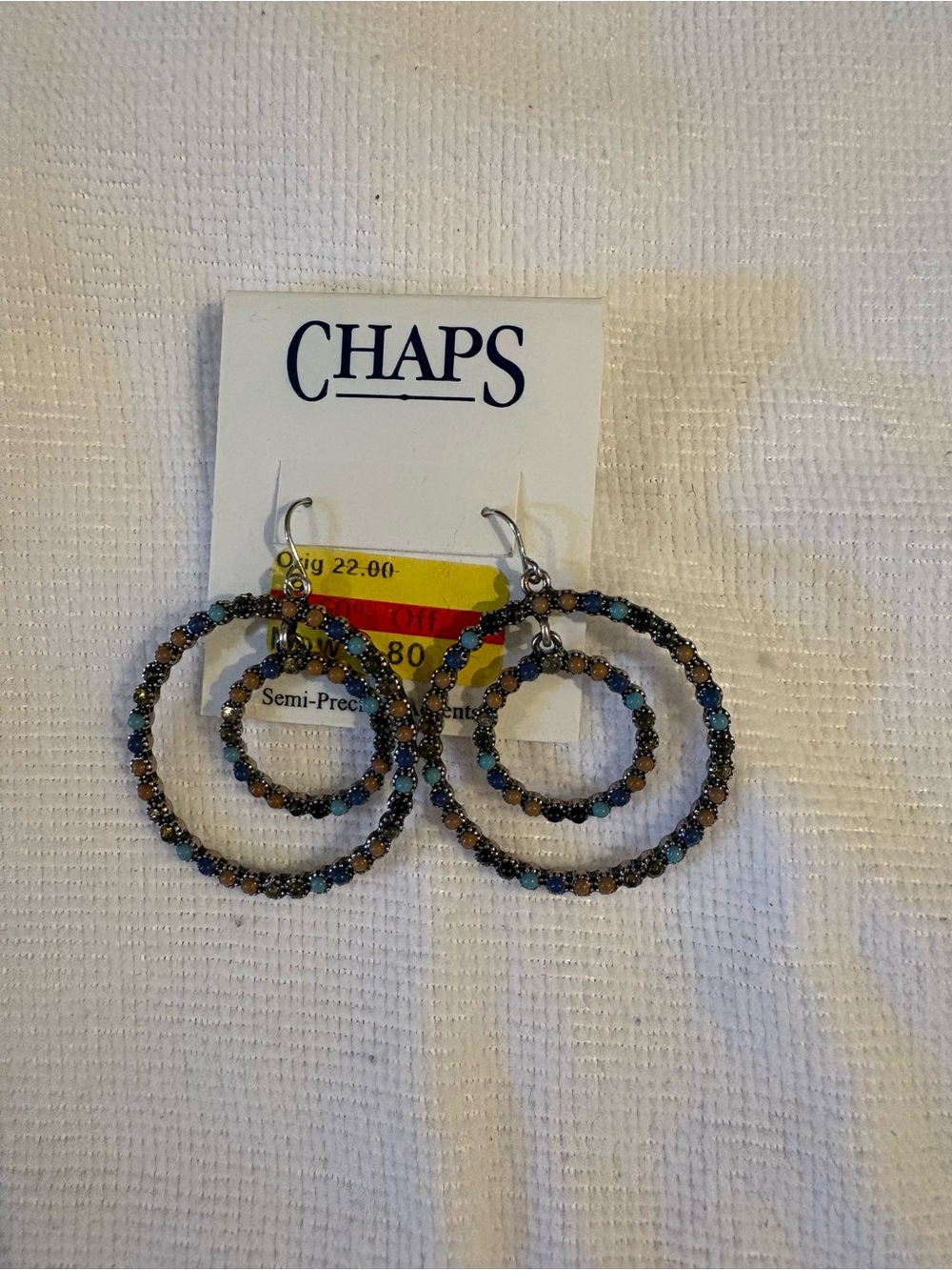 Chaps Blue and Brown Beaded Double Hoop Earrings